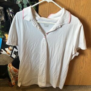 Basic Editions White and Pink Polo Shirt